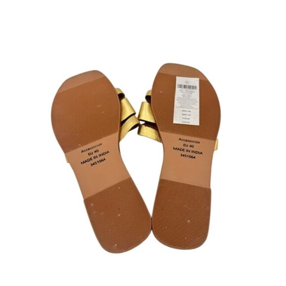 NWT Accessorize London Gold Slide Sandals size 9 Womens Faux Leather Flat Summer - Picture 4 of 5